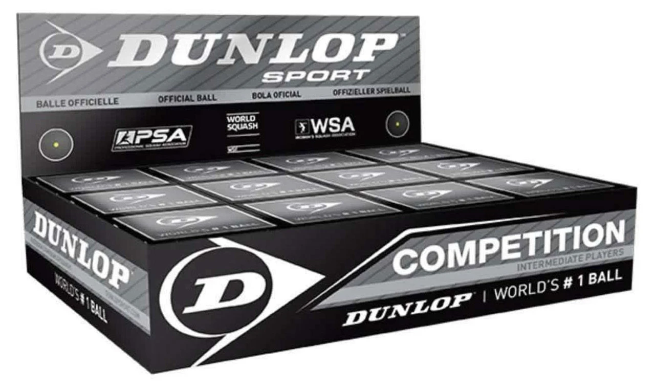 Dunlop Competition Single Yellow Dot Squash Balls 12 Pack 3 Dunlop Competition Single Yellow Dot Squash Balls 12 Pack