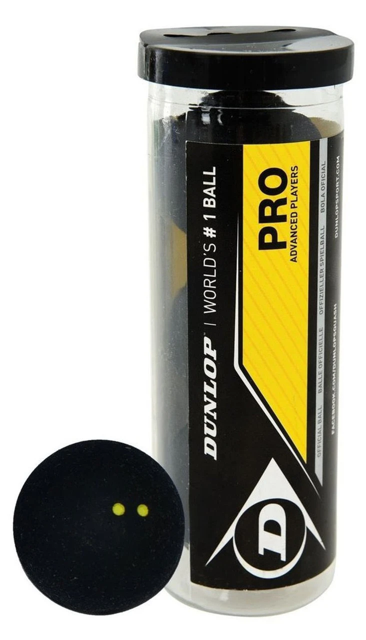 Dunlop Pro Double Yellow Dot Squash Balls 3 Pack 3 Dunlop Pro Double Yellow Dot Squash Balls 3 Pack